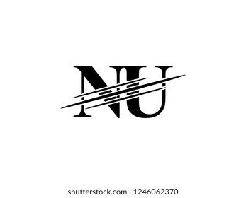 The monogram logo letter NU is sliced black