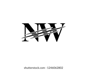 The monogram logo letter NW is sliced black
