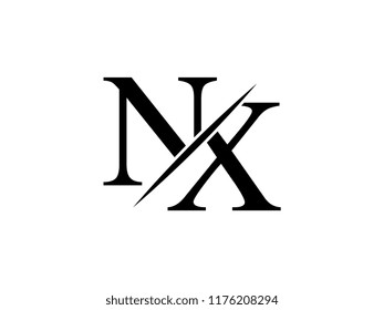 The monogram logo letter NX is sliced