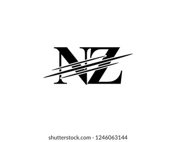 The monogram logo letter NZ is sliced black