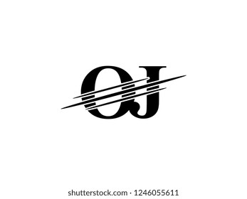 The monogram logo letter OJ is sliced black