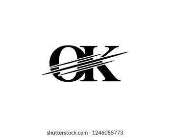 The monogram logo letter OK is sliced black