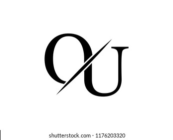 The monogram logo letter OU is sliced