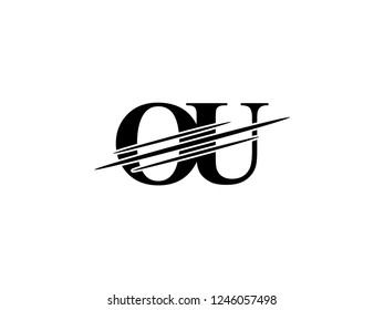 The monogram logo letter OU is sliced black