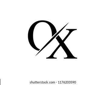 The monogram logo letter OX is sliced