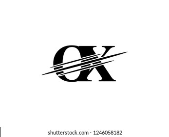 The monogram logo letter OX is sliced black