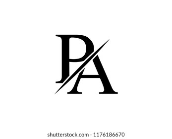 The monogram logo letter PA is sliced