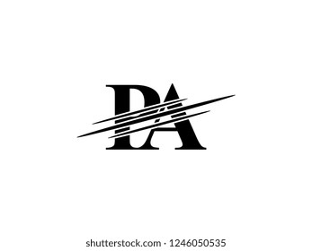 The monogram logo letter PA is sliced black