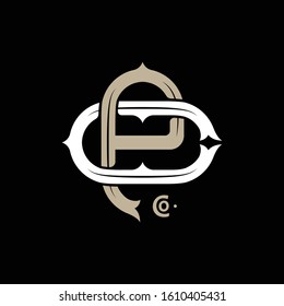 monogram logo letter PC or CP serif font, vintage, old school, on black background