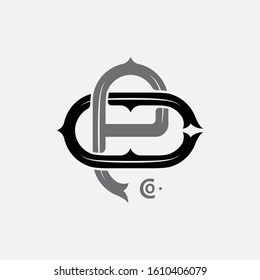 monogram logo letter PC or CP serif font, vintage, old school, on white background