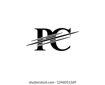 The monogram logo letter PC is sliced black
