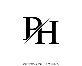 The monogram logo letter PH is sliced