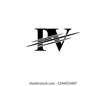 The monogram logo letter PV is sliced black