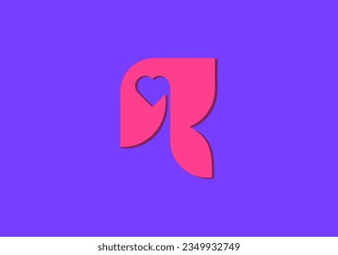 Monogram logo letter 'R' ingeniously conceals a love symbol within negative space, radiating elegance and affection