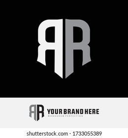 monogram logo letter R or RR modern, simple, sporty, white and gray color on black background