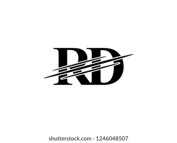 The monogram logo letter RD is sliced black