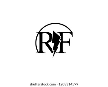 The monogram logo letter RF is split by lightning