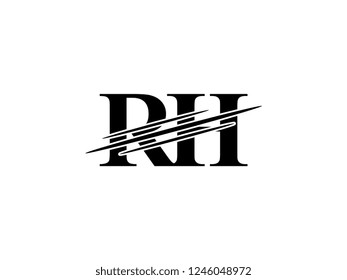 The monogram logo letter RH is sliced black