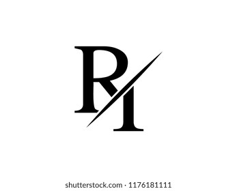 The monogram logo letter RI is sliced