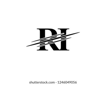 The monogram logo letter RI is sliced black
