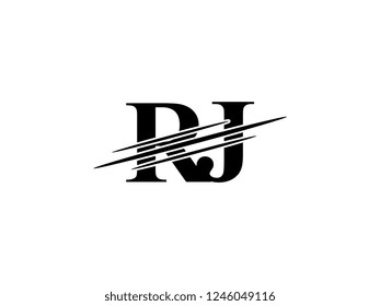 The monogram logo letter RJ is sliced black