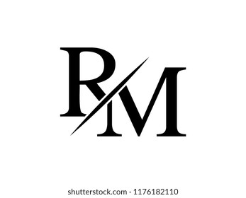 The monogram logo letter RM is sliced