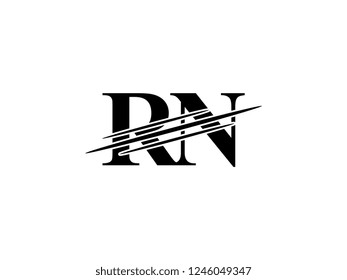The monogram logo letter RN is sliced black
