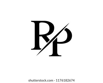 The monogram logo letter RP is sliced