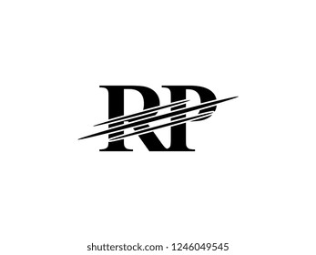The monogram logo letter RP is sliced black