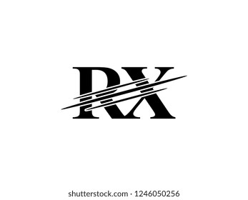 The monogram logo letter RX is sliced black