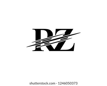 The monogram logo letter RZ is sliced black