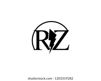 The monogram logo letter RZ is split by lightning