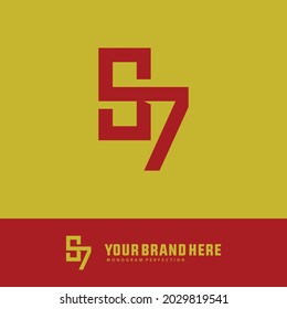 Monogram logo letter S, 7, S7 or 7S  modern, simple, sporty, red color on yellow background