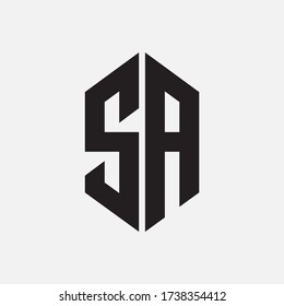 Monogram Logo Letter S, A, SA oder AS modern, einfach, sportlich, schwarz auf weißem Hintergrund