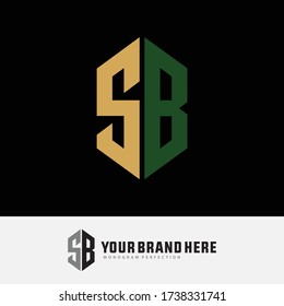 Monogram logo letter S, B, SB or BS modern, simple, sporty, yellow and green color on black background