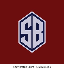 Monogram logo letter S, B, SB or BS modern, simple, sporty, blue and white color on red background