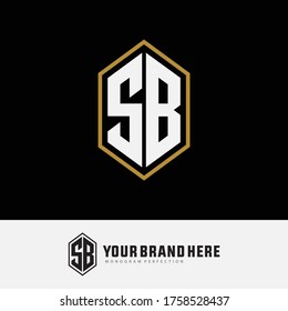 Monogram logo letter S, B, SB or BS modern, simple, sporty, white and gold color on black background
