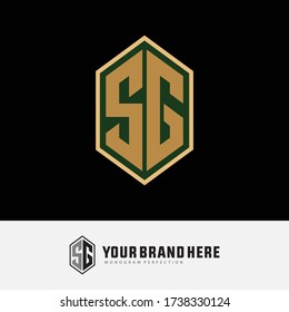 Monogram logo letter S, G, SG or GS modern, simple, sporty, yellow and green color on black background