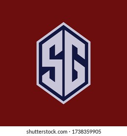 Monogram logo letter S, G, SG or GS modern, simple, sporty, blue and white color on red background
