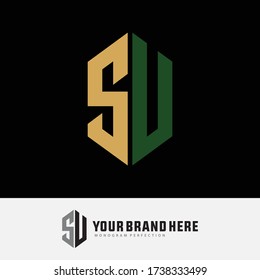 Monogram logo letter S, U, SU or US modern, simple, sporty, yellow and green color on black background