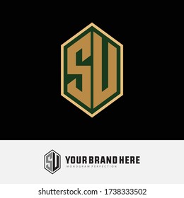 Monogram logo letter S, U, SU or US modern, simple, sporty, yellow and green color on black background