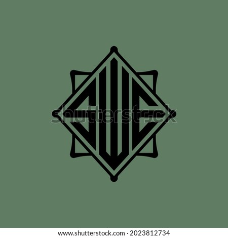 Monogram logo letter S, W, E, SWE, SEW, WES, WSE, ESW or EWS modern, simple, sporty, black color on green background