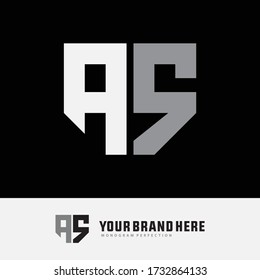 monogramm Logo Buchstaben AS oder SA modern, einfach, sportlich, weiß und grau auf schwarzem Hintergrund