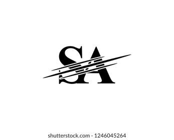 The monogram logo letter SA is sliced black