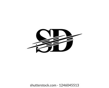 The monogram logo letter SD is sliced black
