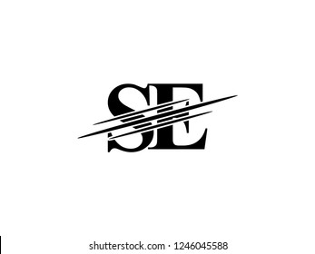 The monogram logo letter SE is sliced black