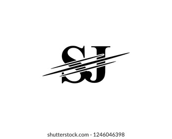 The monogram logo letter SJ is sliced black