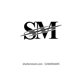 The monogram logo letter SM is sliced black