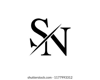 The monogram logo letter SN is sliced