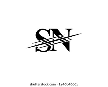The monogram logo letter SN is sliced black